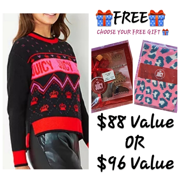 🎁FREE GIFT WITH PURCHASE 🆕️JUICY COUTURE ROYAL SWEATER *SCARF OPTION - Picture 1 of 15